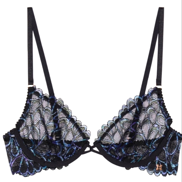 Savage Not Sorry Ultra Demi Unlined Lace Bra Iridescent Black Caviar 32B - Picture 1 of 8